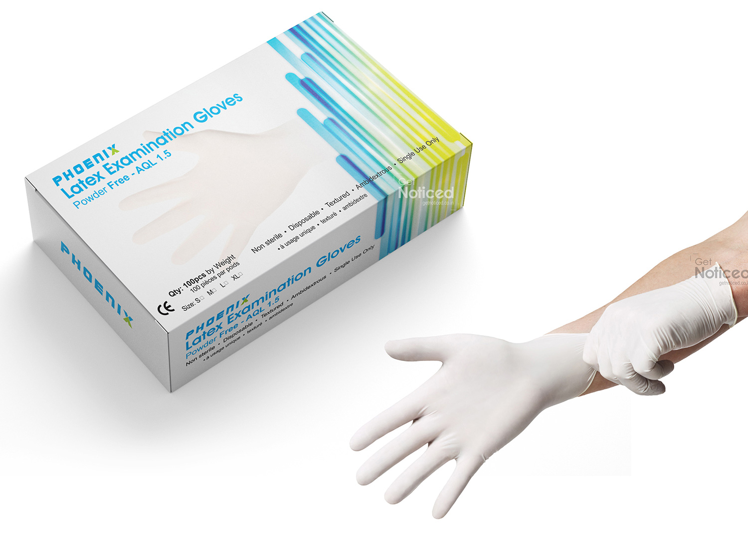 phoenixd latex examination gloves packaging design