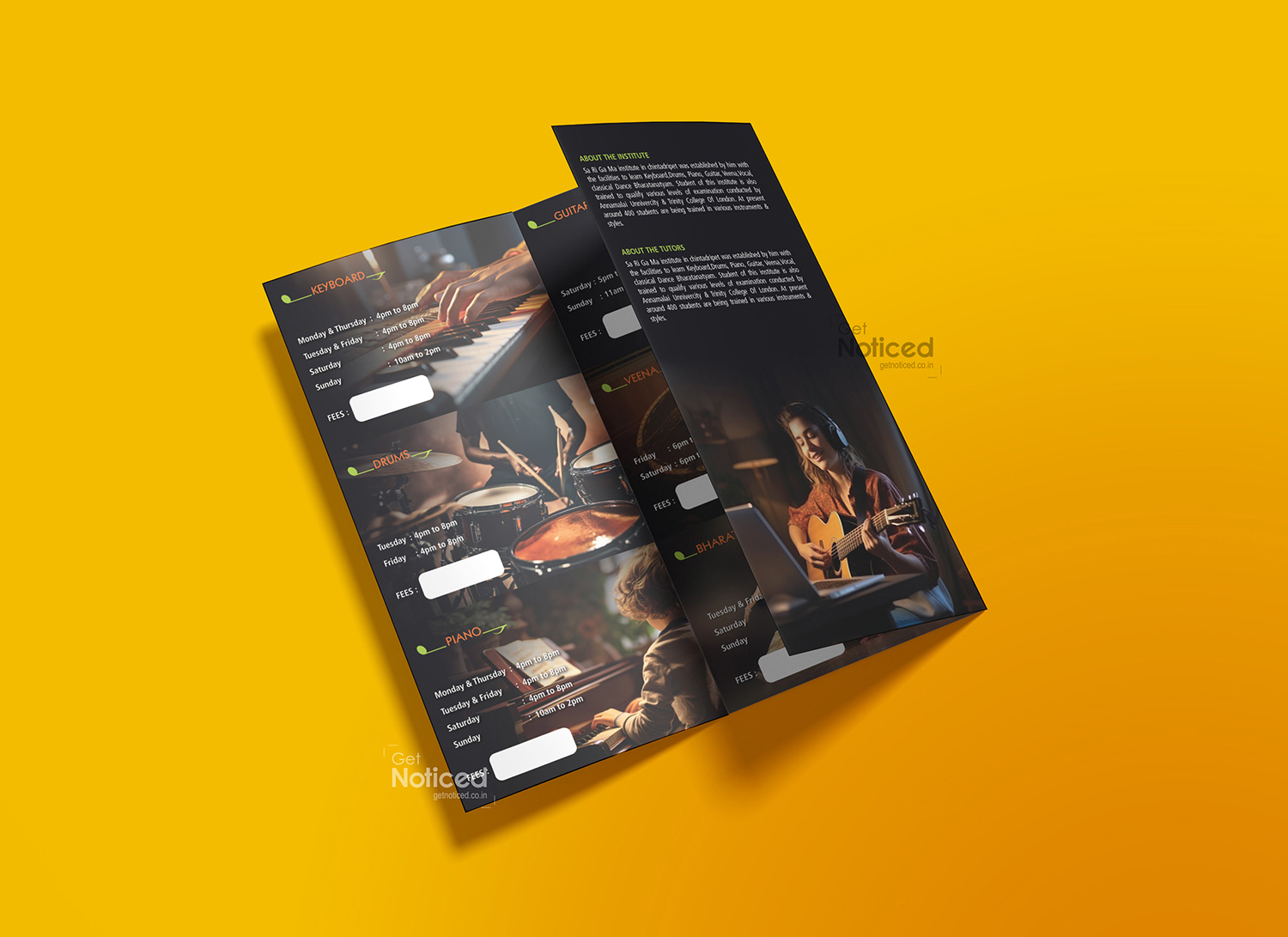 sa ri ga ma music & Dance training institute brochure design