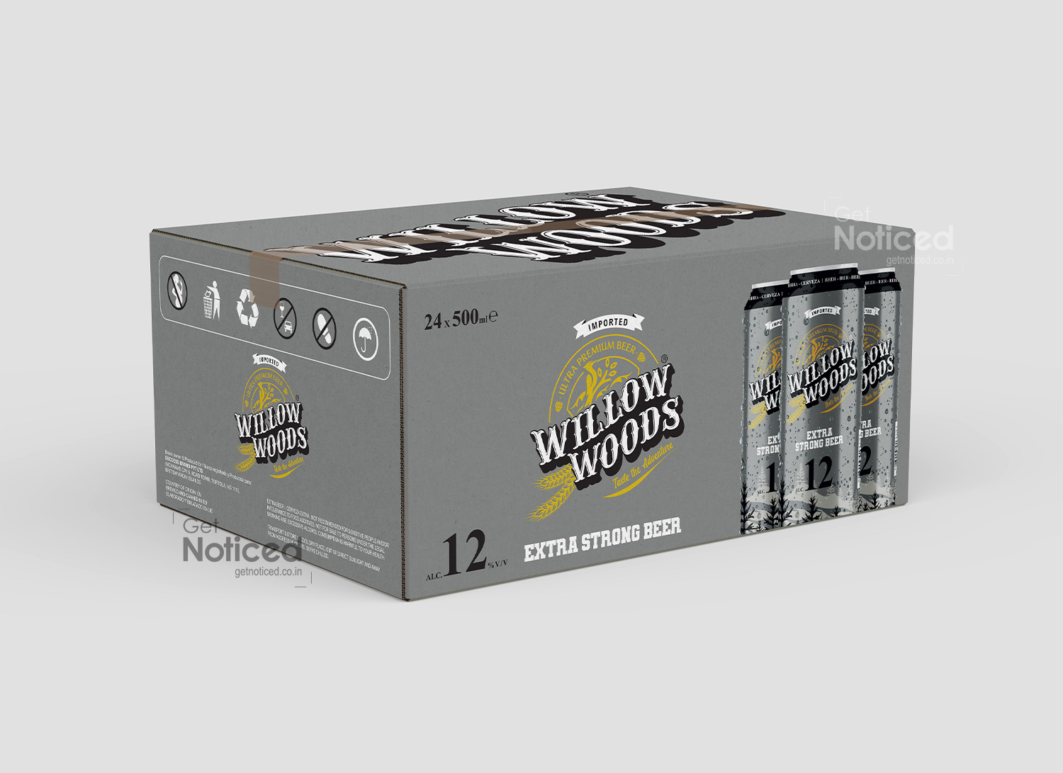 12 percent cotton box packaging design for Willow Woods beer product range