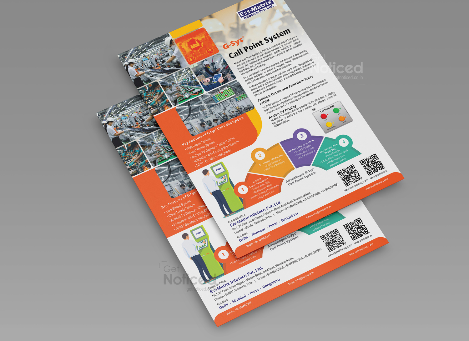 A4 flyer design for Ess-Matrix Infotech highlighting Call Point software features