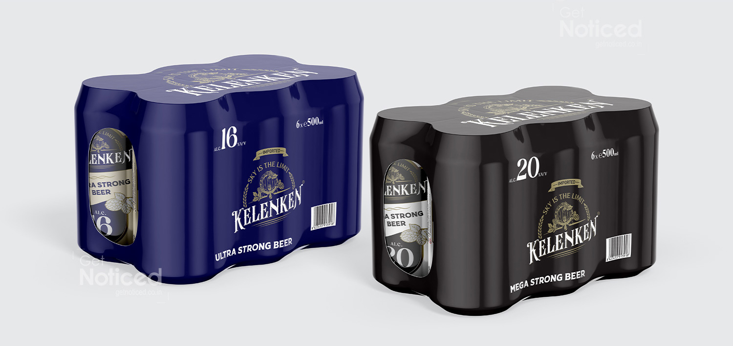 Beer shrink wrap packaging design for Kelenken with strong visual identity and retail appeal