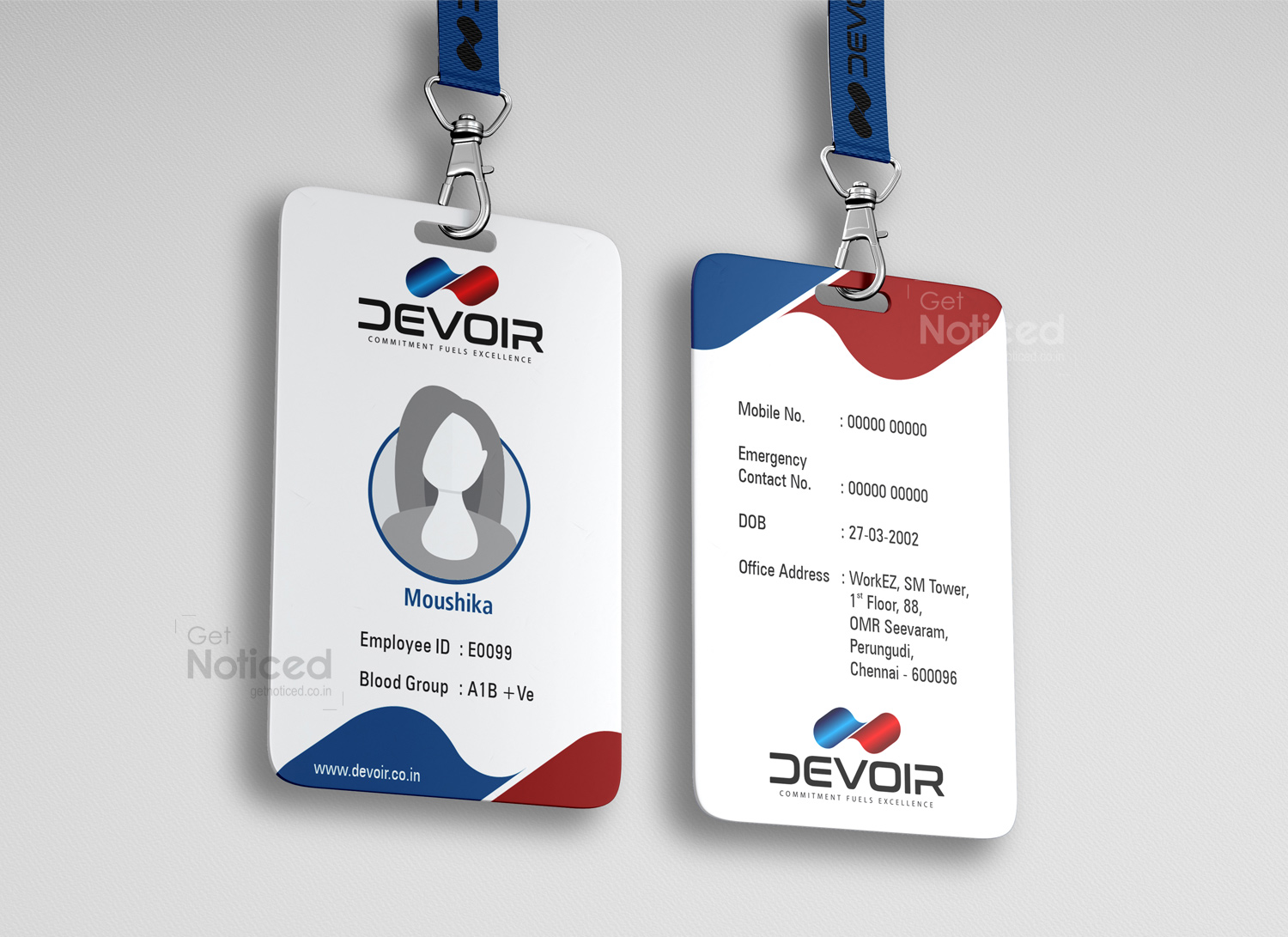 Business stationery design for Devoir software brand with modern card and letterhead layout.