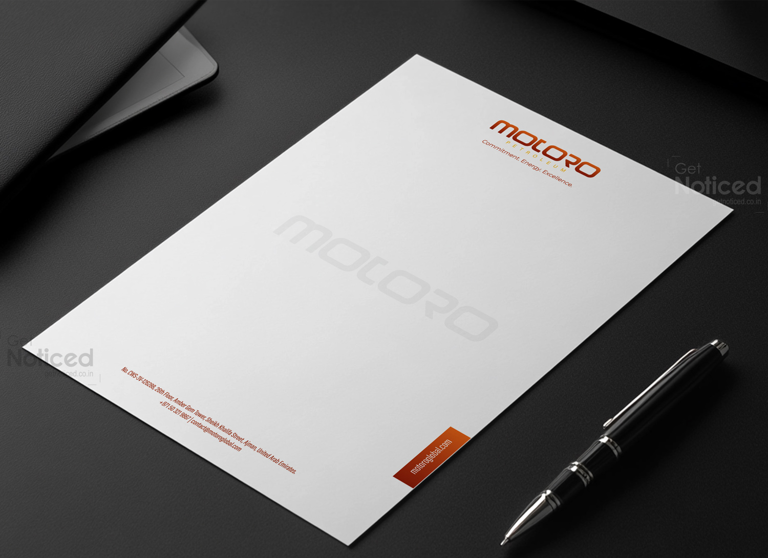 Custom letterhead design created for Motoro Petroleum’s official corporate communication
