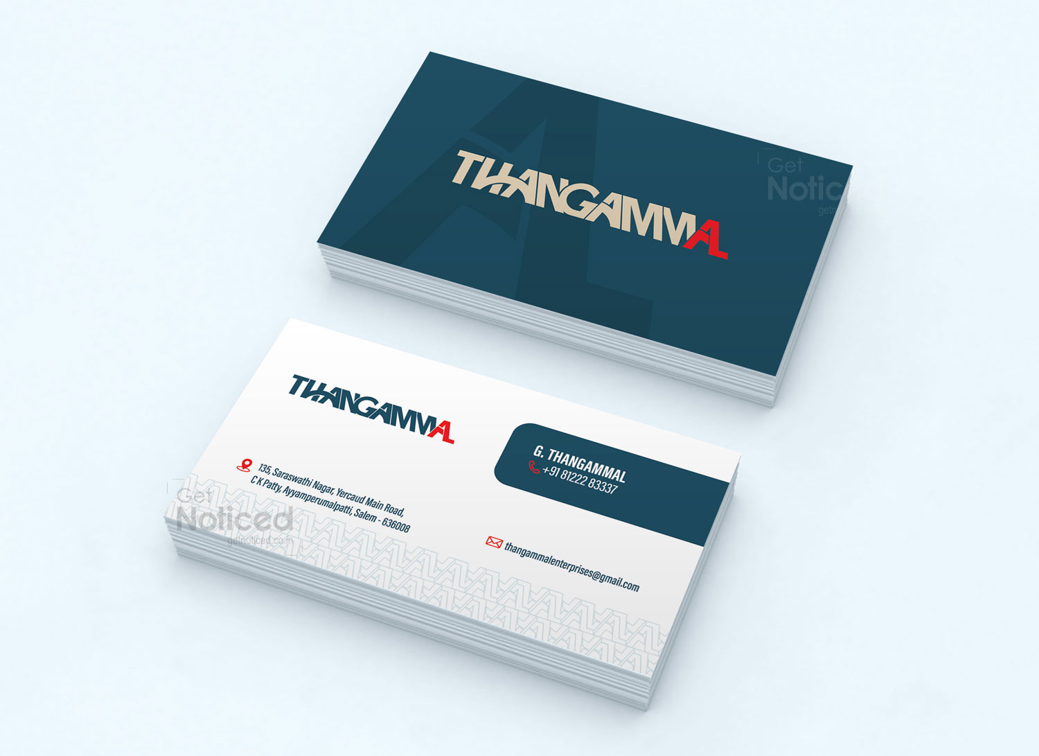 Business stationery design for Thangammal with branded cards and letterhead layout