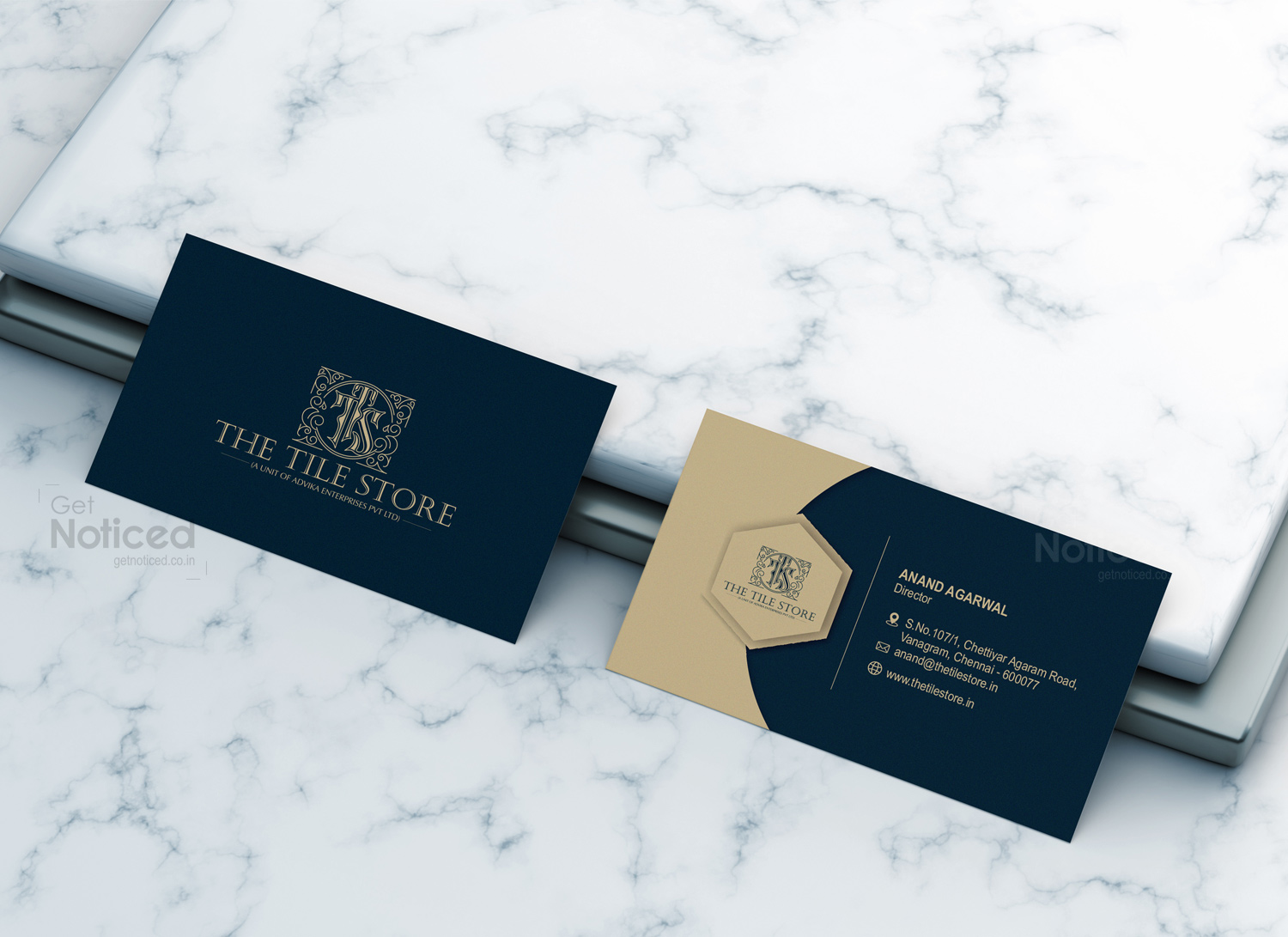 The Tile Store branding with professional business card and letterhead design for tile showroom.