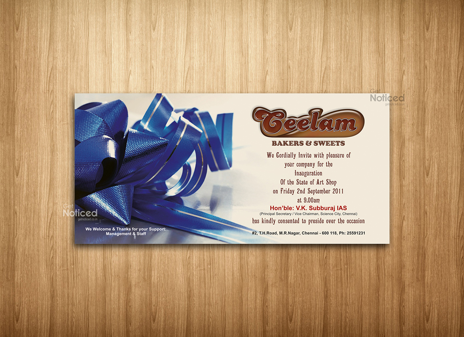 Ceelam Bakery Invitation Card Design