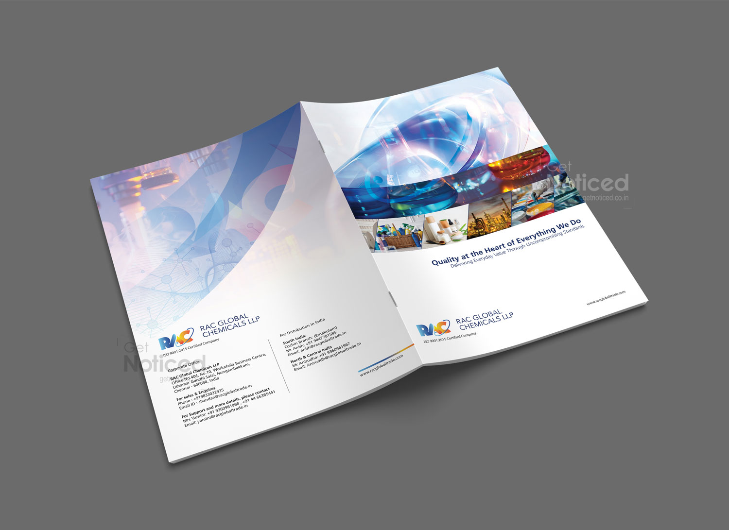 Corporate brochure design for RAC Global Chemicals LLP multinational specialty chemicals firm