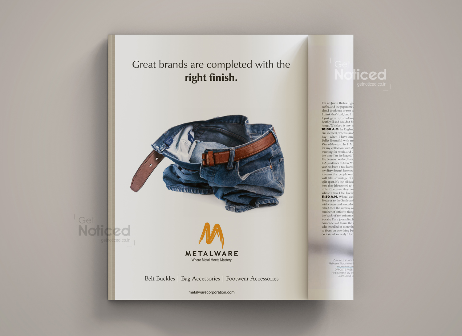 Creative magazine ad design for Metalware Corporation showcasing premium print advertisement layo