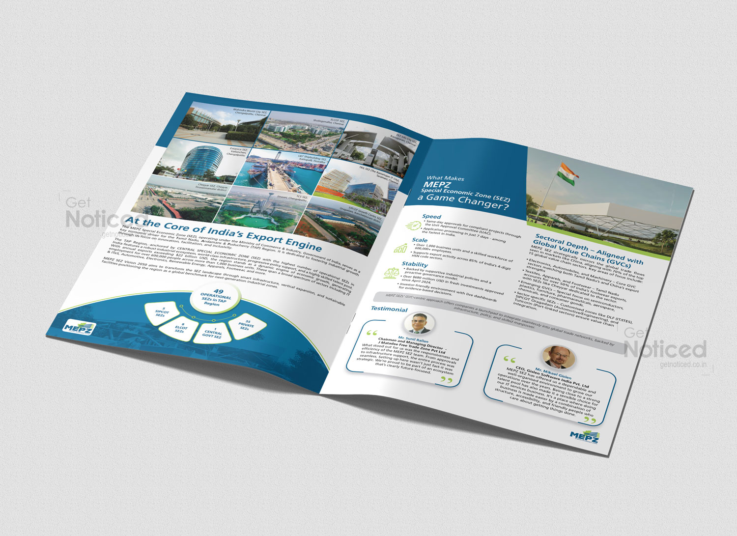 Custom 12-page company profile brochure highlighting MEPZ export processing zone infrastructure