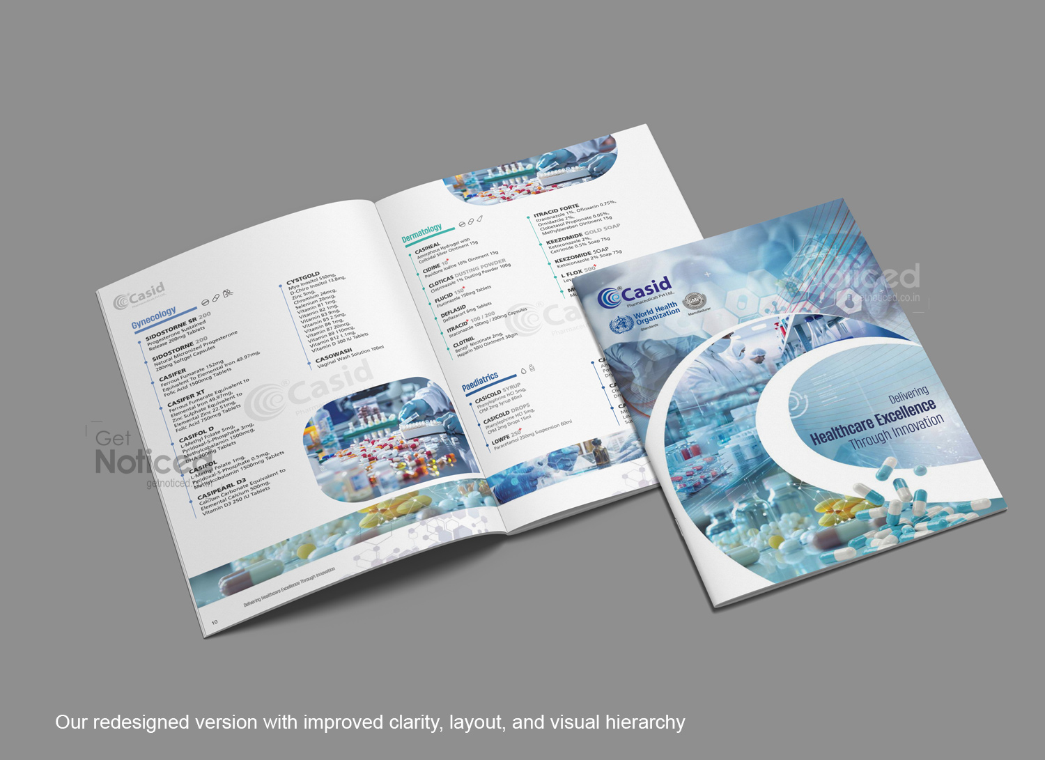 Drug list brochure design for CASID Pharmaceuticals print-ready pages