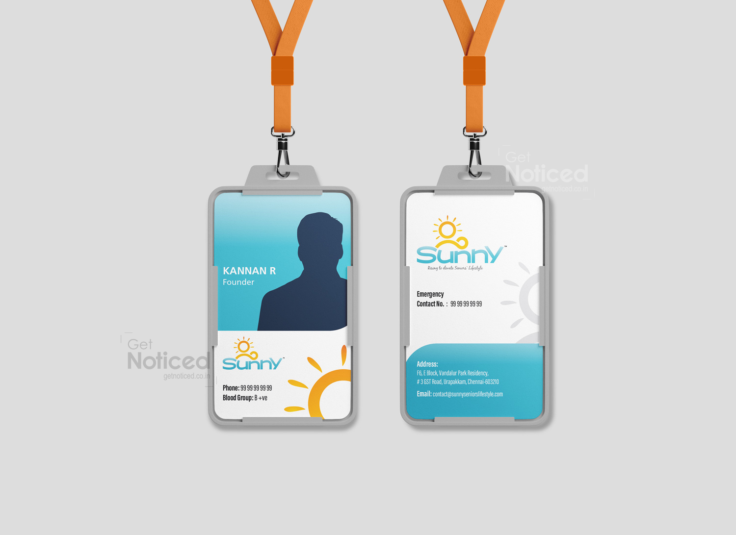 Employee ID card design created for Sunny Senior Citizen Care with professional branding