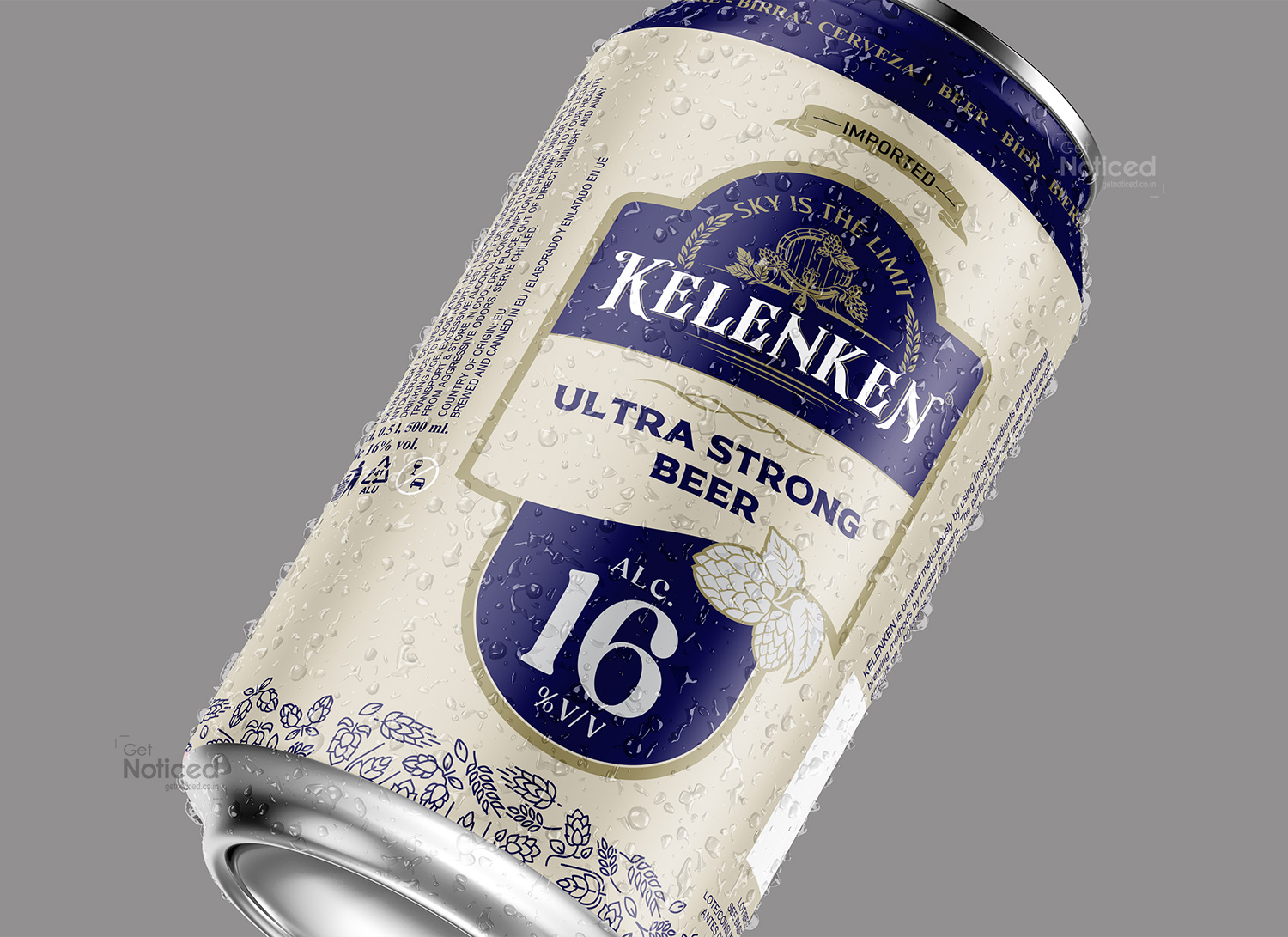 Kelenken beer can packaging design 16%