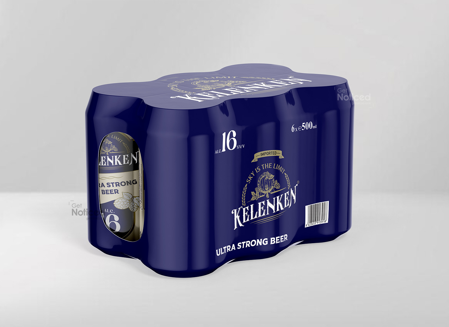 Kelenken beer can packaging design 16%