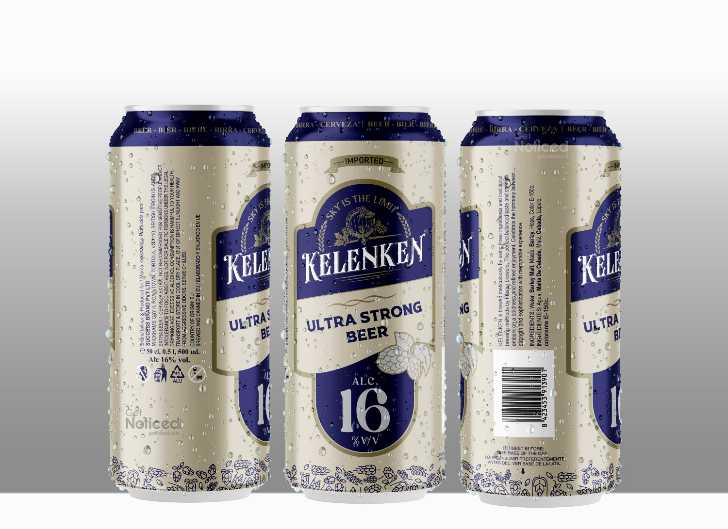 Kelenken beer can packaging design 16%