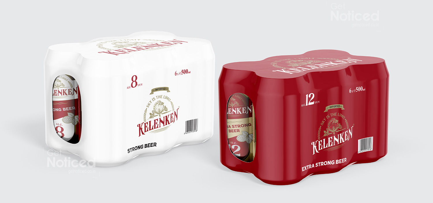 Kelenken shrink sleeve pack design for beer cans with premium branding and bundled pack presenta