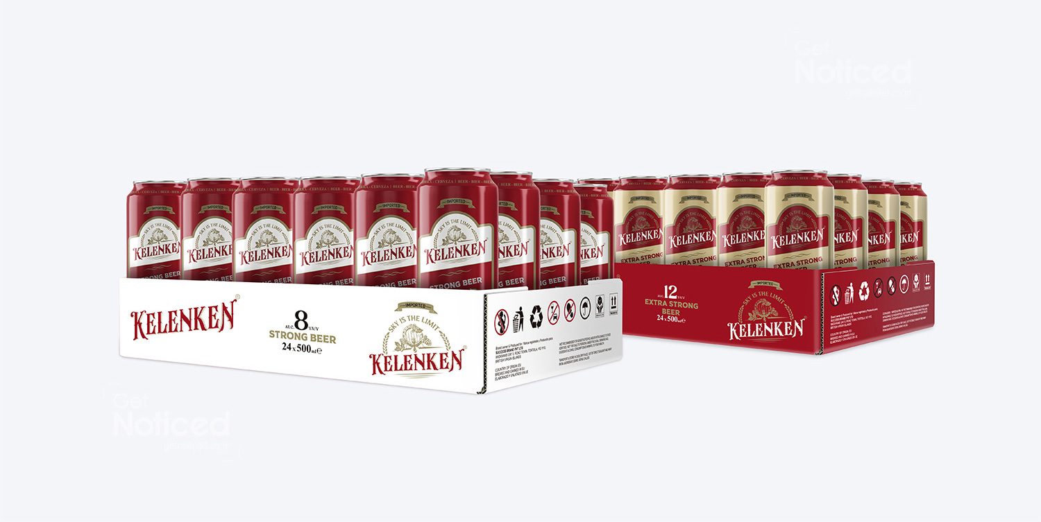 Kelenken tray pack design for 24x500ml beer cans with premium branded transport packaging