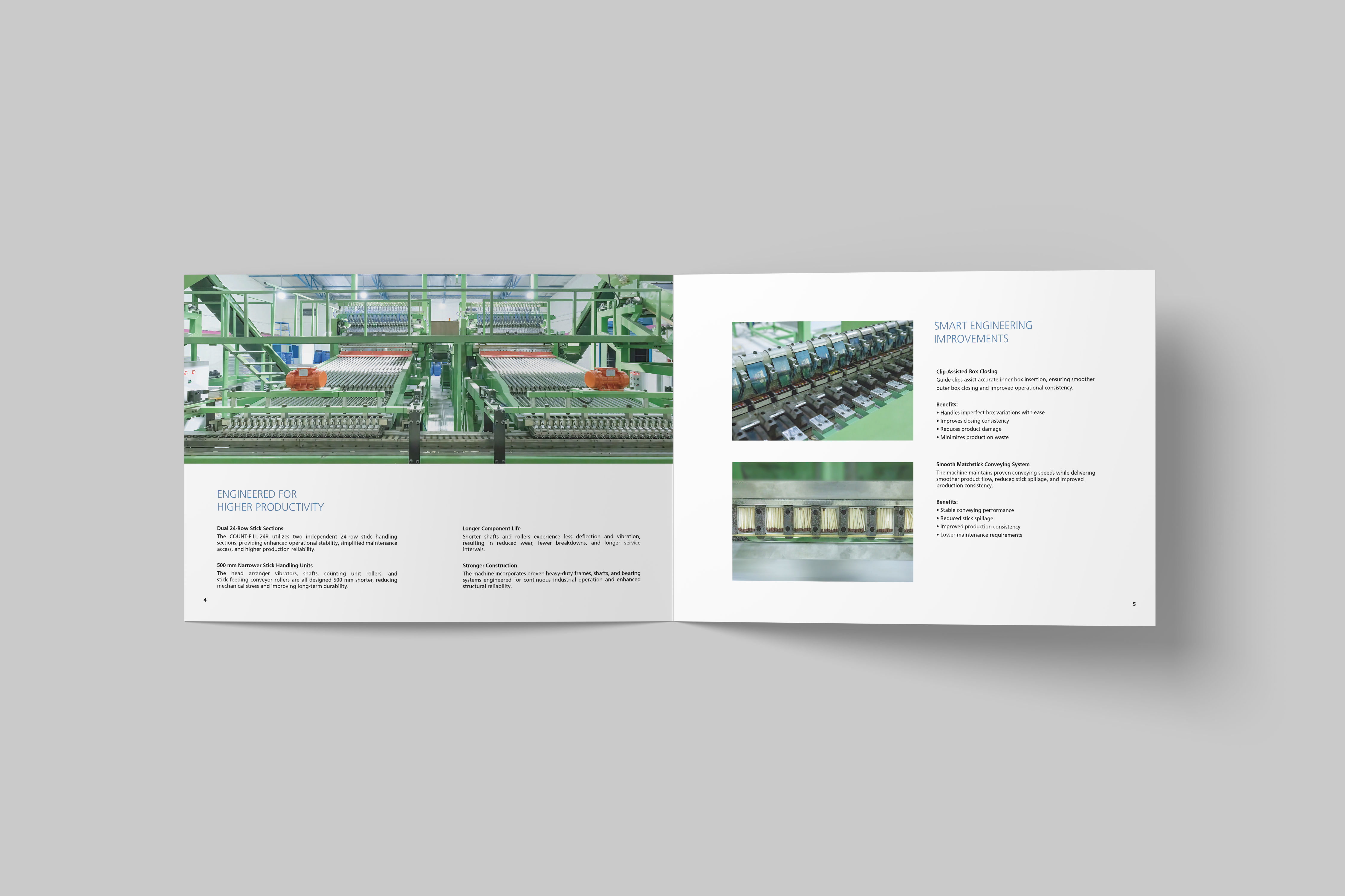 Precision conveyor system designed for automated industrial matchbox manufacturing.