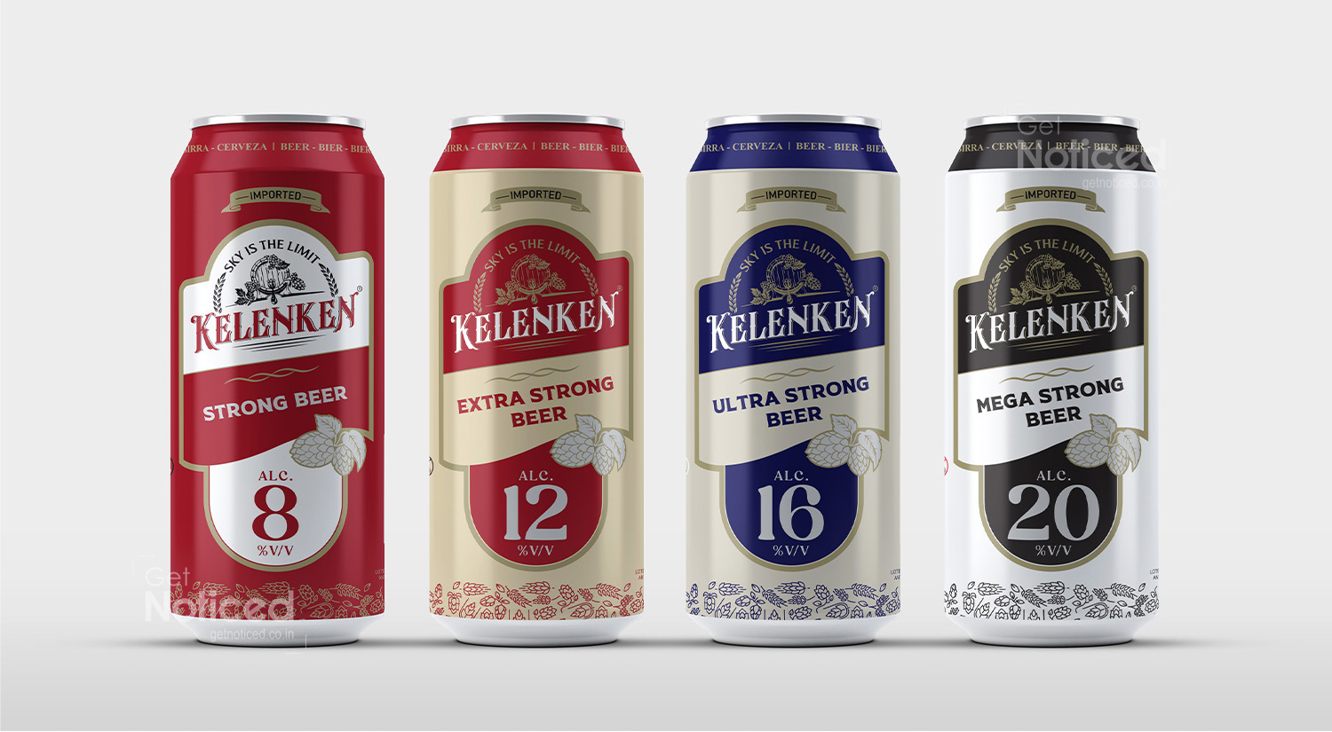 Premium beer can packaging design range for Kelenken showing multi-variant branding consistency