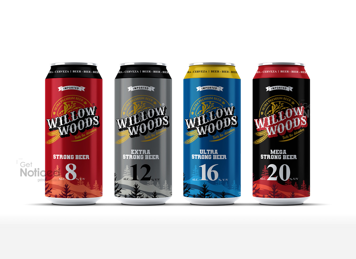 Premium beer can packaging design range for Willow Woods showing multi-variant visual consistency