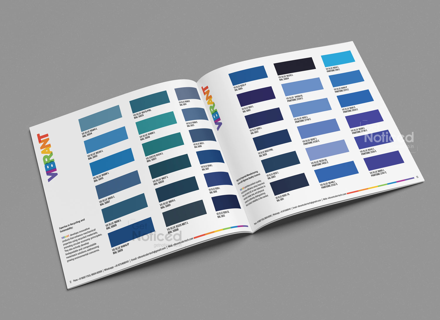 Inside spread of product catalogue design with precise CMYK color match