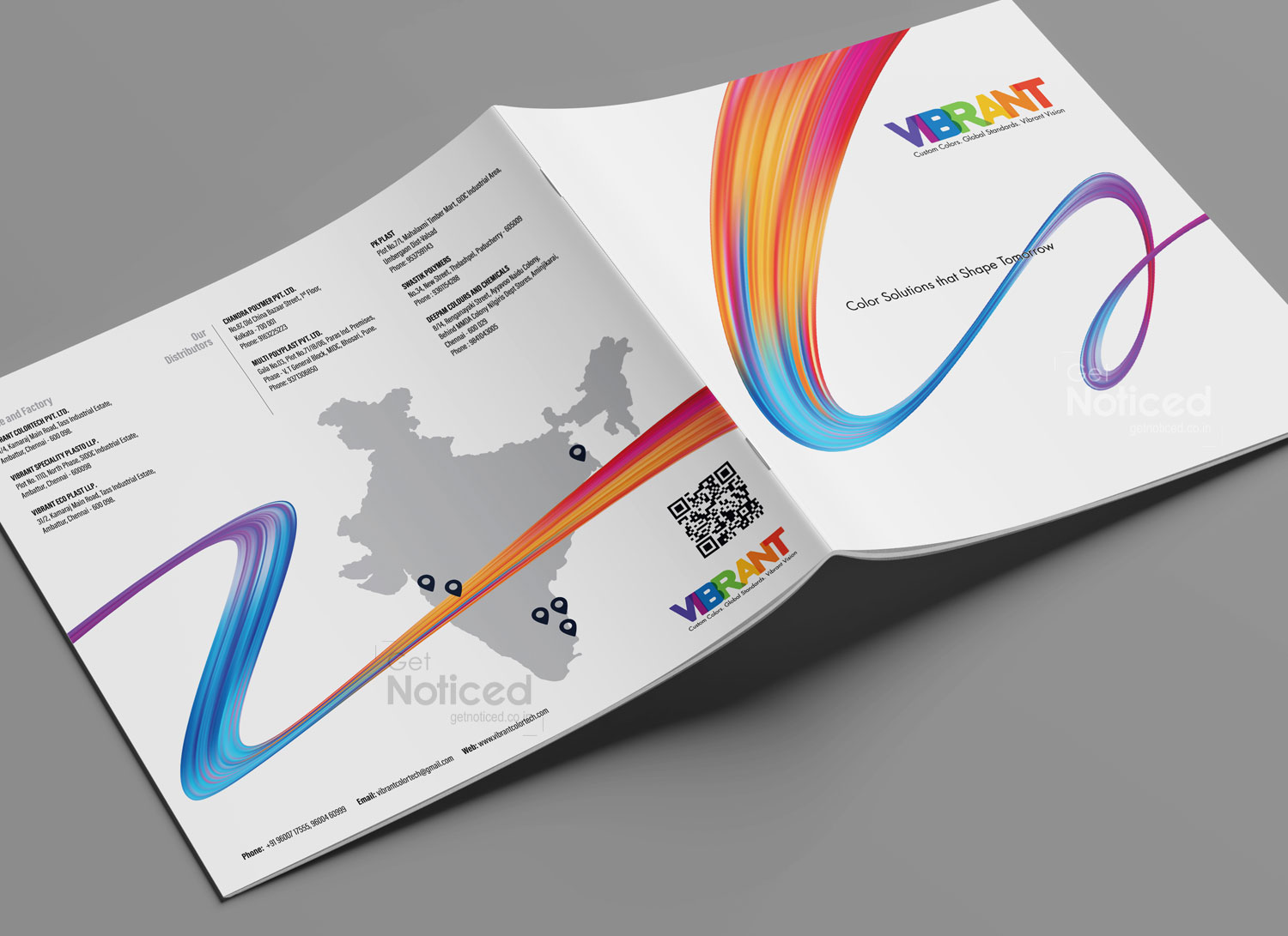 Product catalogue design for Vibrant Colortech with RAL color shade layout