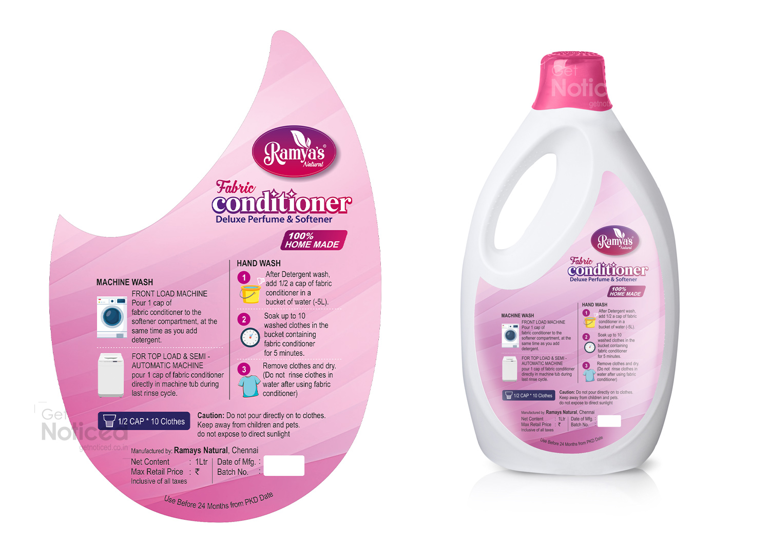 Ramya's Fabric Conditioner bottle label packaging design