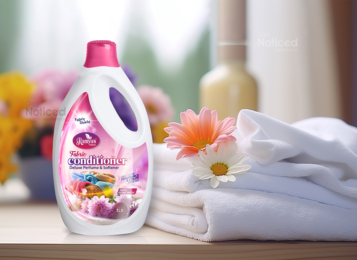 Ramya's Fabric Conditioner bottle label packaging design