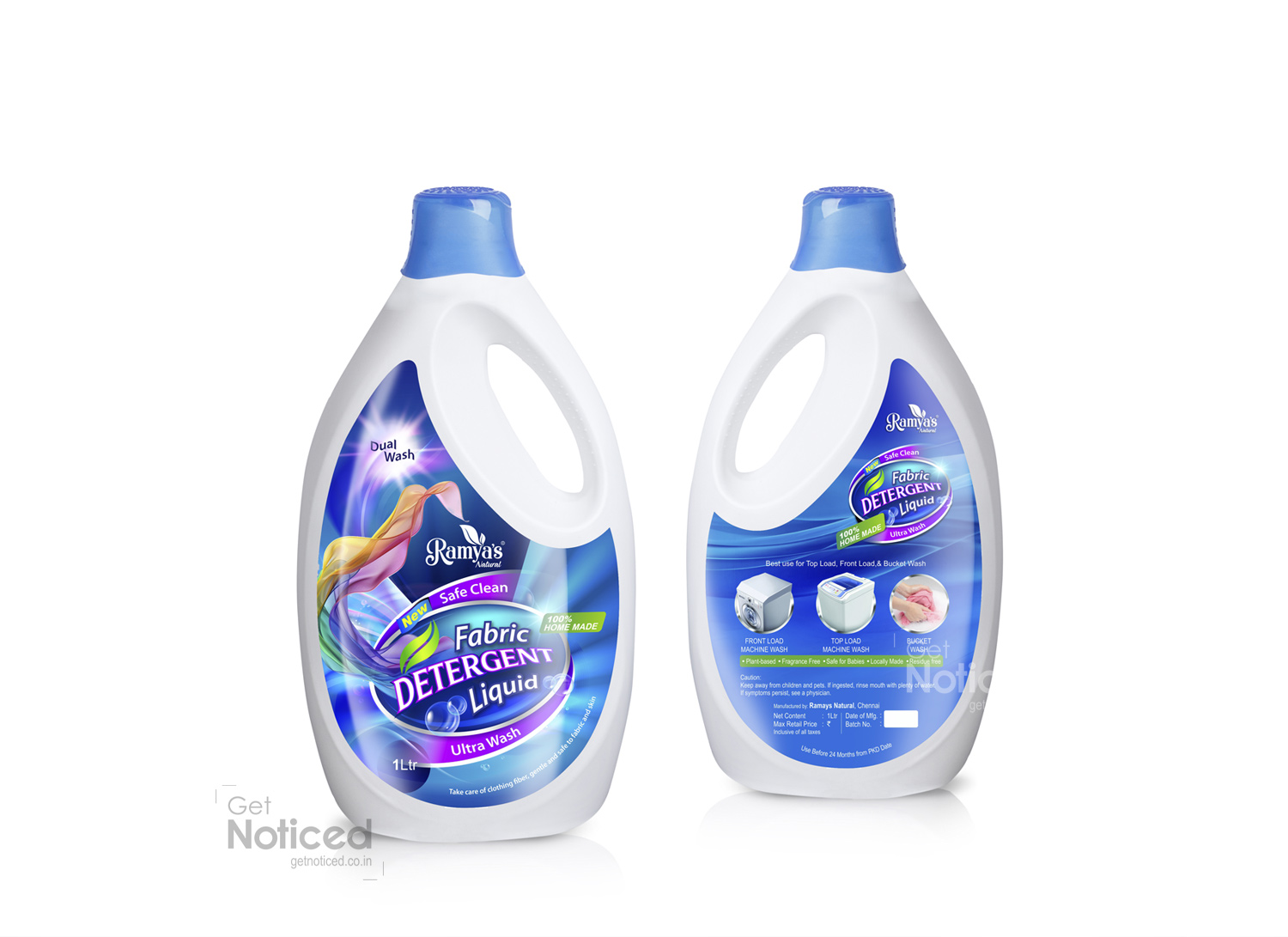 Ramya's fabric detergent bottle label packaging design