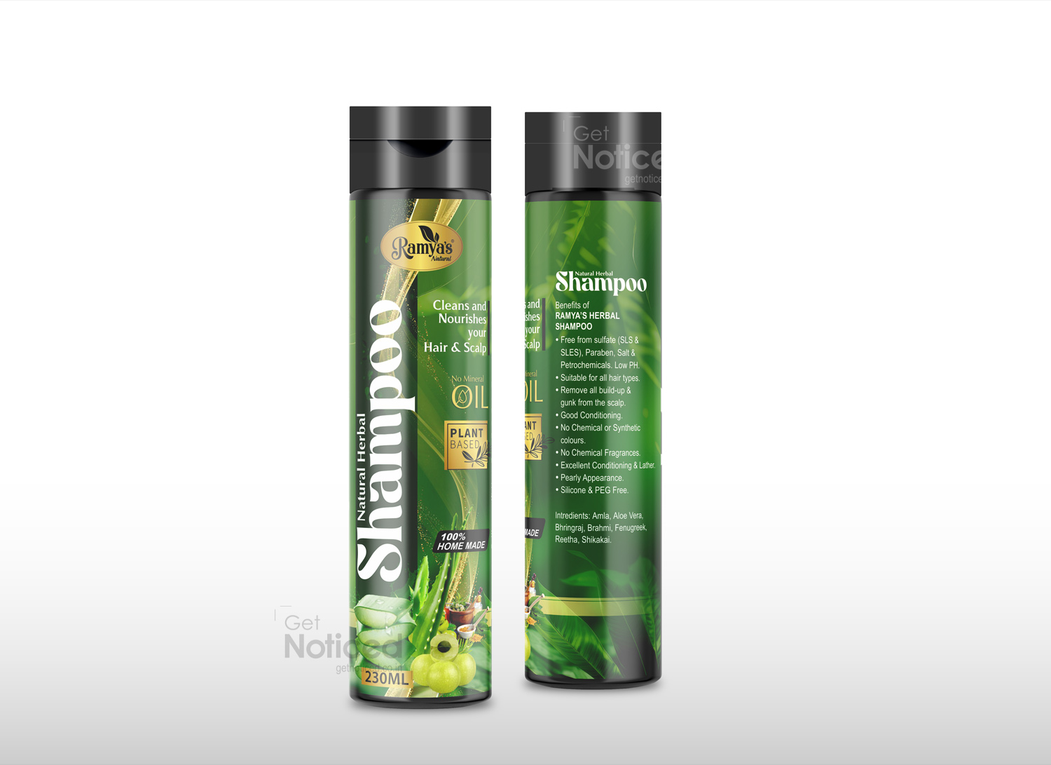 Ramy's natural herbal shampoo packaging design