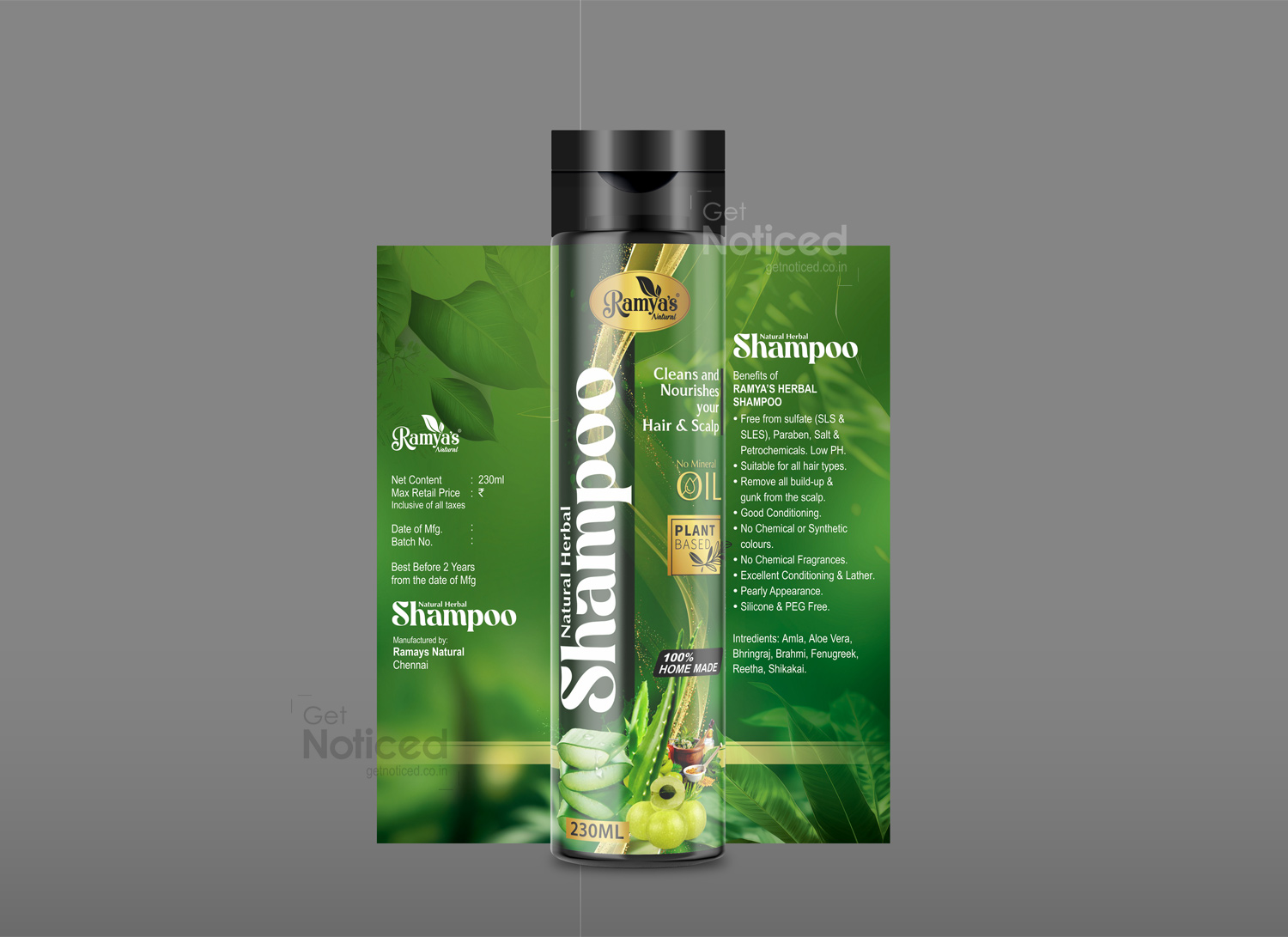 Ramy's natural herbal shampoo packaging design