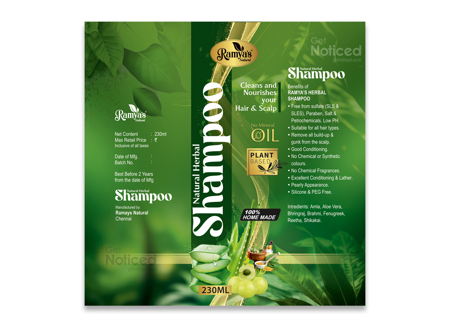 Ramy's natural herbal shampoo packaging design