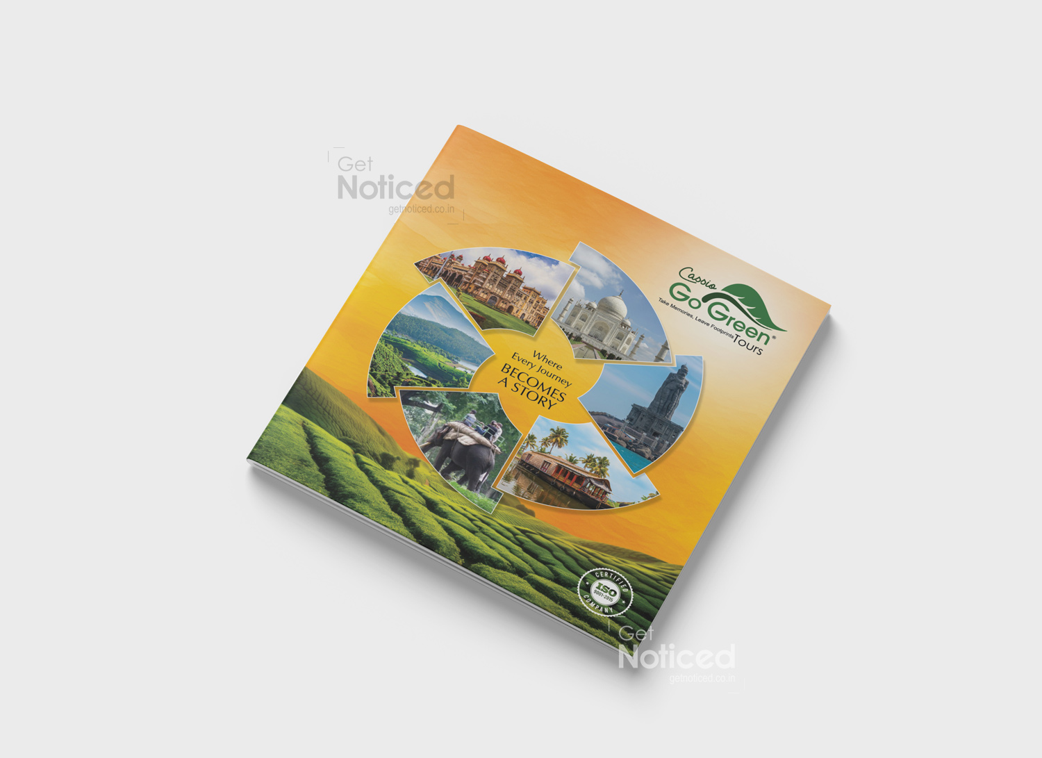 Cassio Go Green travel brochure displaying eco trip packages and affordable pricing layout.
