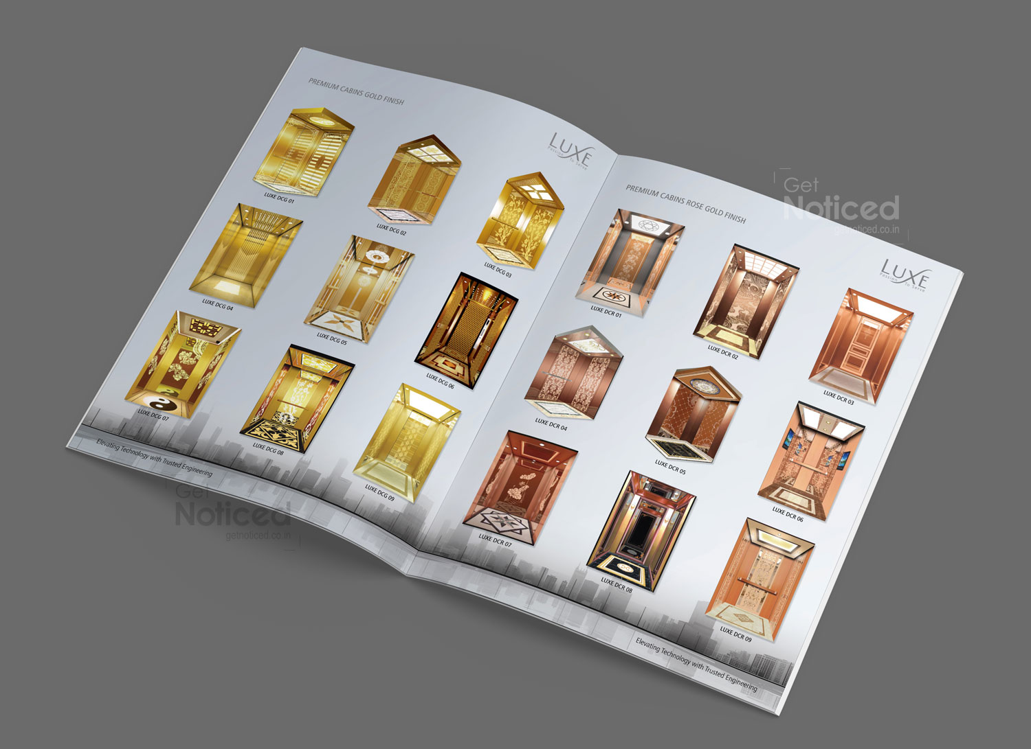 Unique 8-page product catalogue highlighting Luxe Escalator and Elevator service solutions