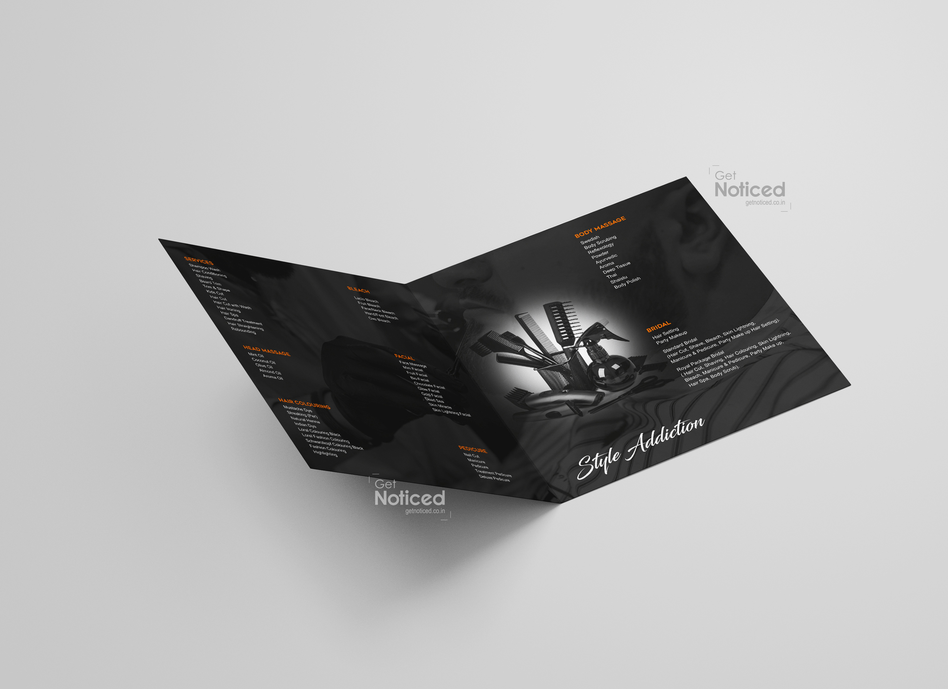 Zenith salon Mens parlour services Rate Card Design