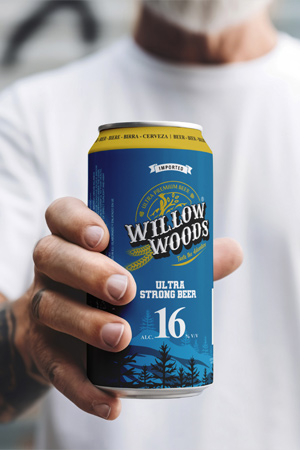 willow woods beer can packaging design 16%