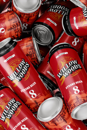 willow woods beer can packaging design 8%